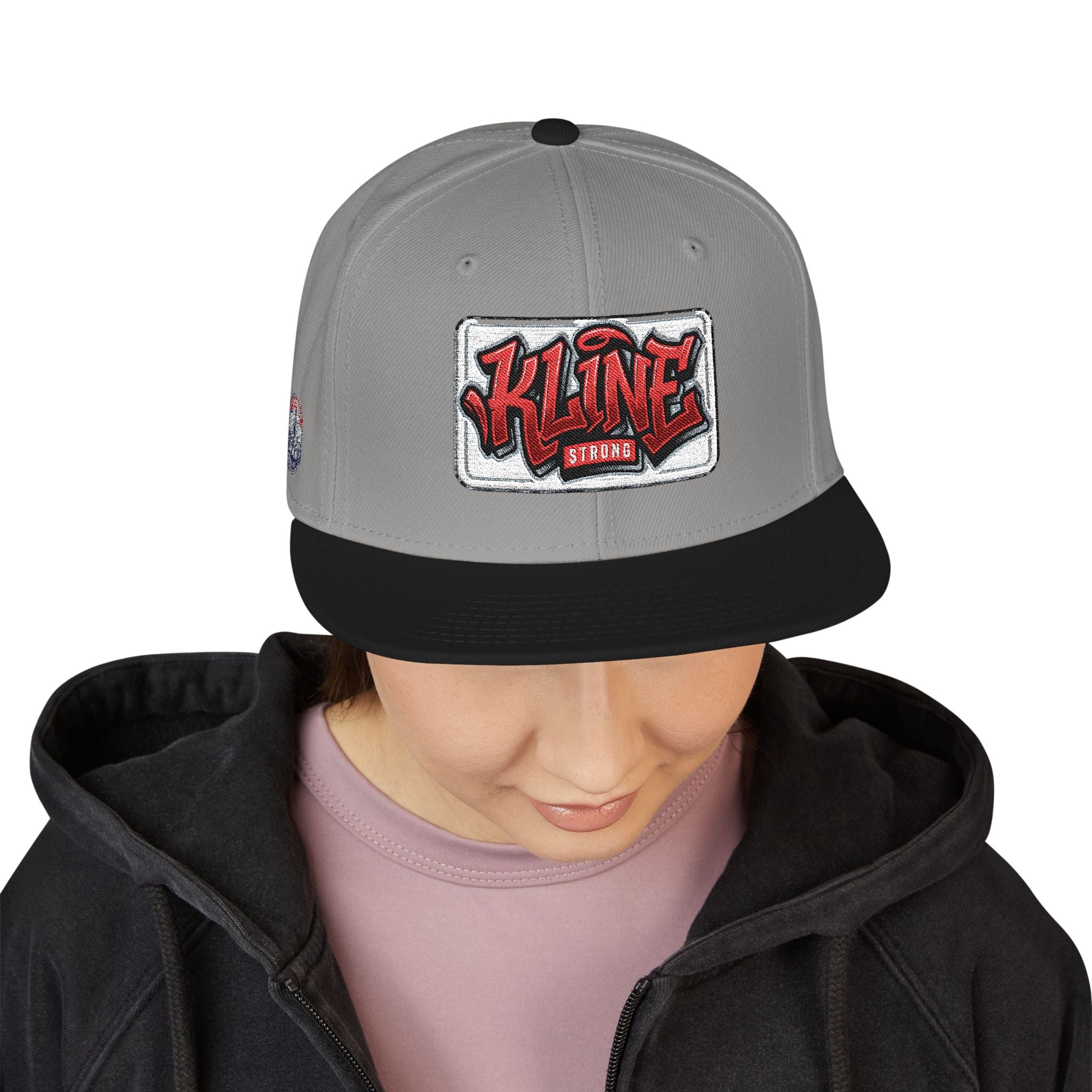 Embroidered Street Patch Snapback Hat — Red Graffiti Logo