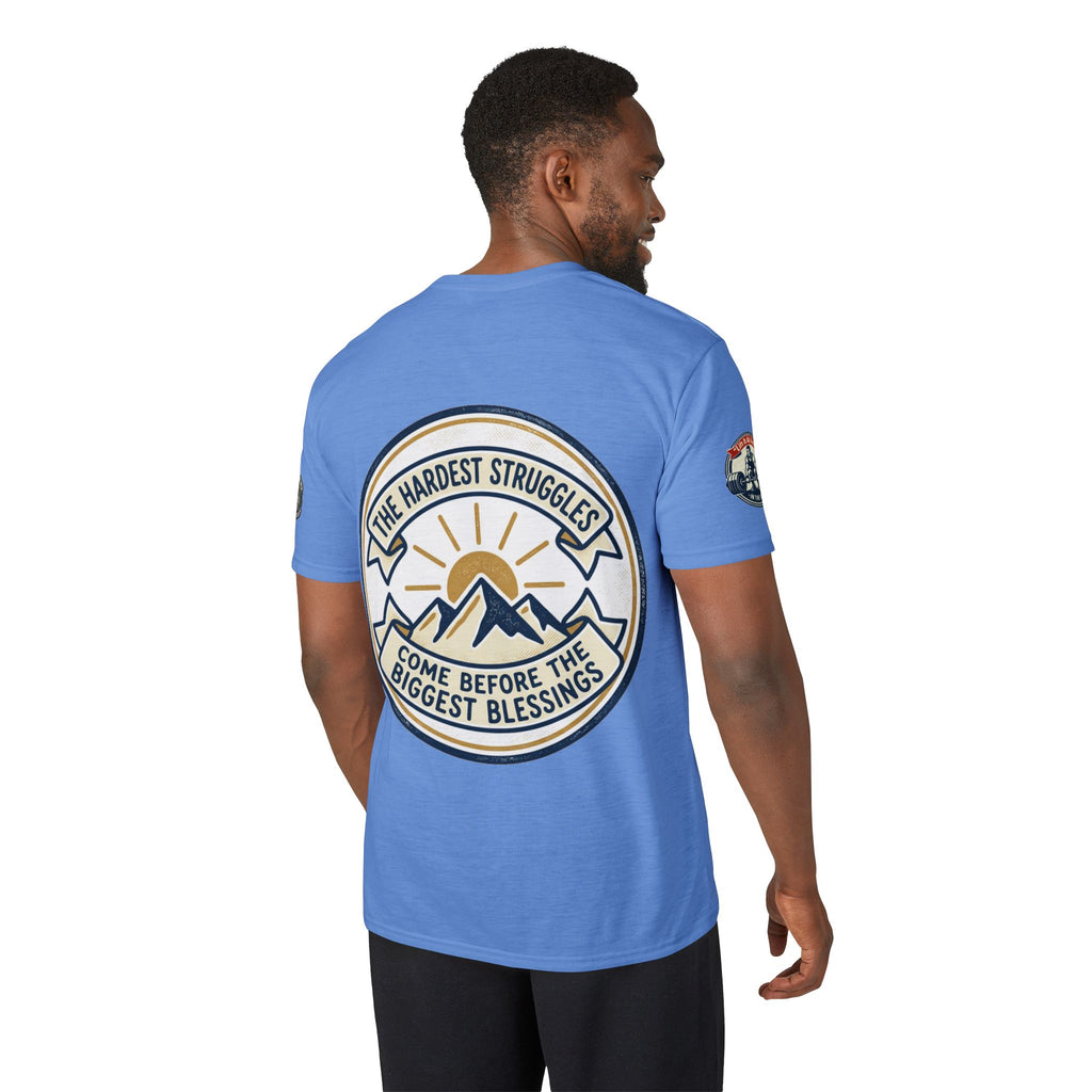 Performance T-Shirt — "Kline Strong" Fitness Tee with Motivational Back Patch: "The Hardest Struggles Come Before The Biggest Blessings"