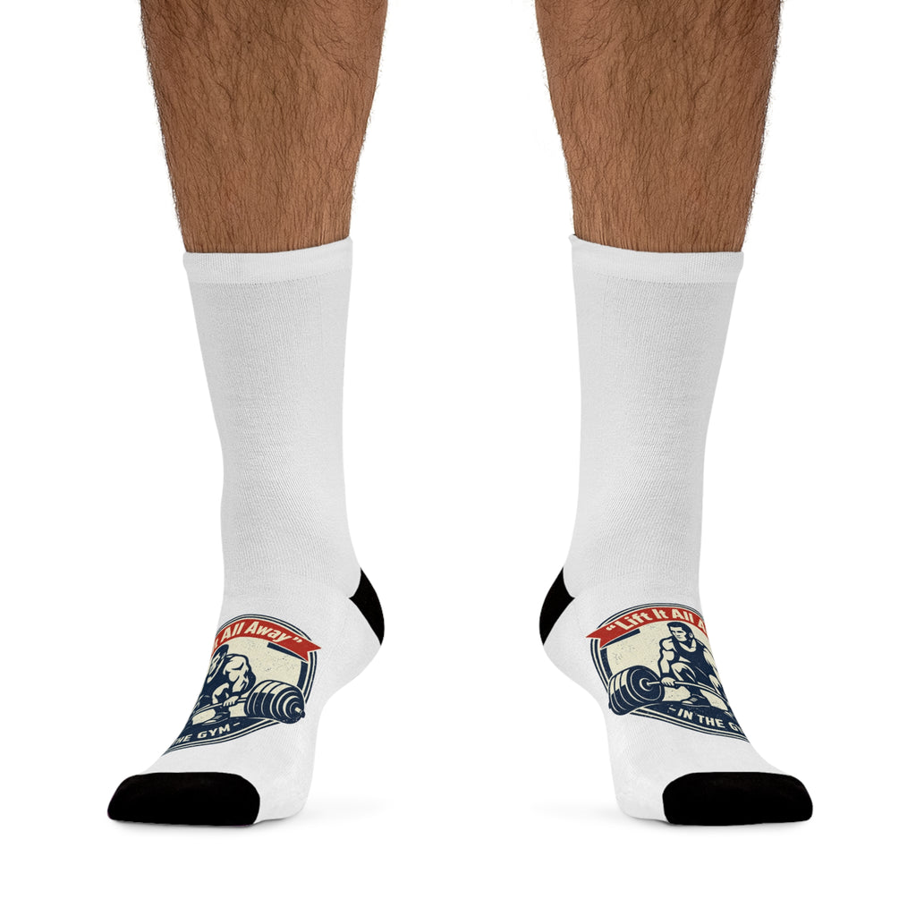 Gym Motivation Socks — "Lift Half, Lift All" Recycled Poly Athletic Crew Socks