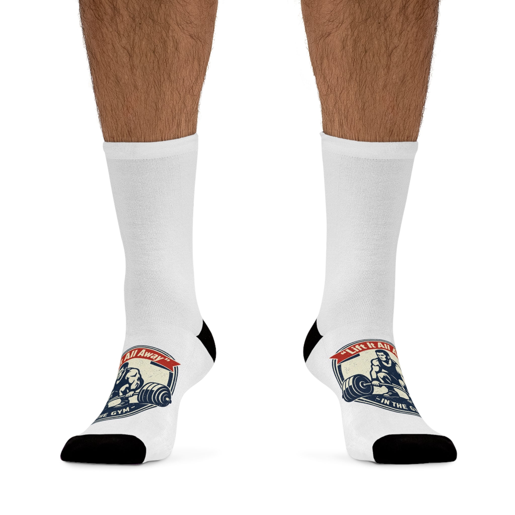Gym Motivation Socks — "Lift Half, Lift All" Recycled Poly Athletic Crew Socks