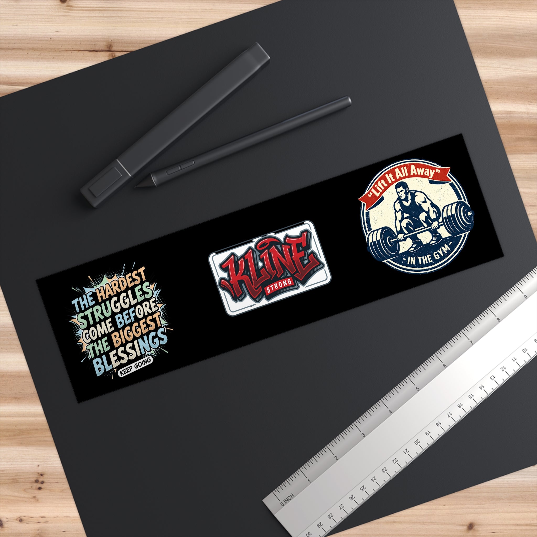 Fitness Motivational Bumper Stickers Pack — 'Keep Going', Kline Logo & 'Lift It All Away' Gym Decals
