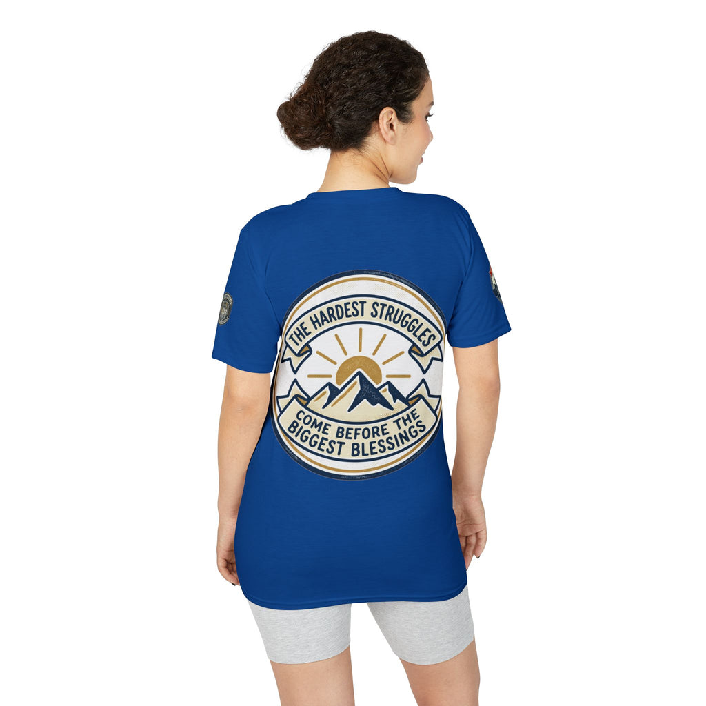 Performance T-Shirt — "Kline Strong" Fitness Tee with Motivational Back Patch: "The Hardest Struggles Come Before The Biggest Blessings"