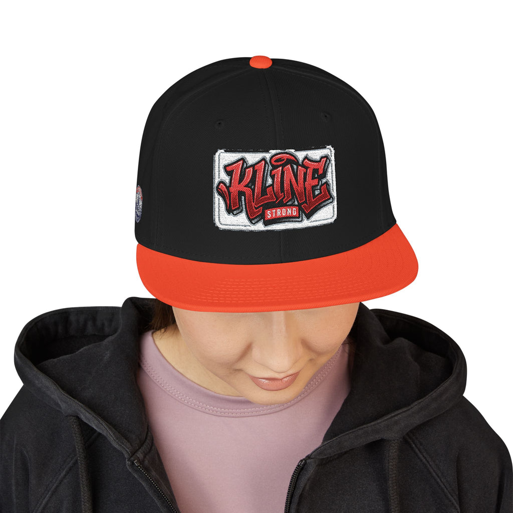 Embroidered Street Patch Snapback Hat — Red Graffiti Logo