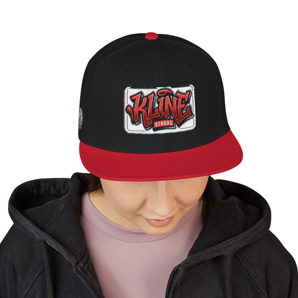 Embroidered Street Patch Snapback Hat — Red Graffiti Logo