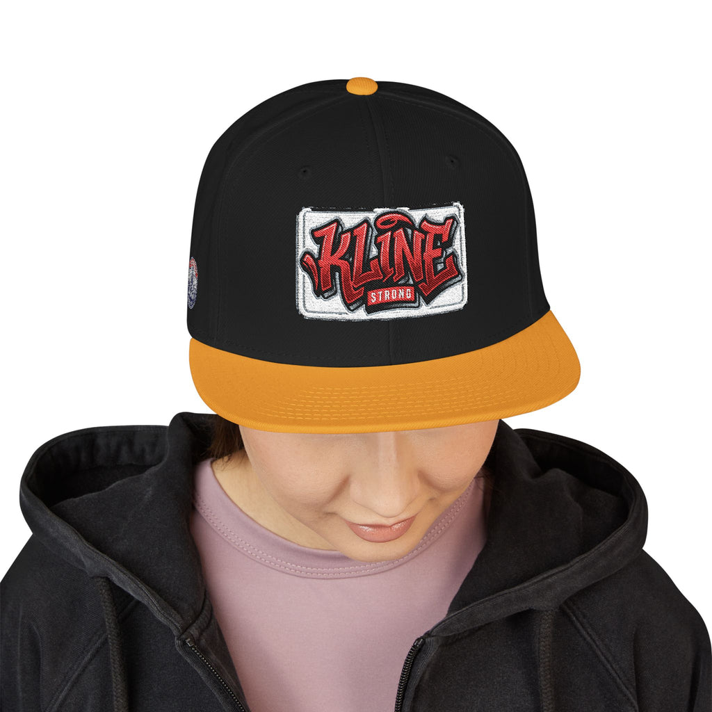 Embroidered Street Patch Snapback Hat — Red Graffiti Logo