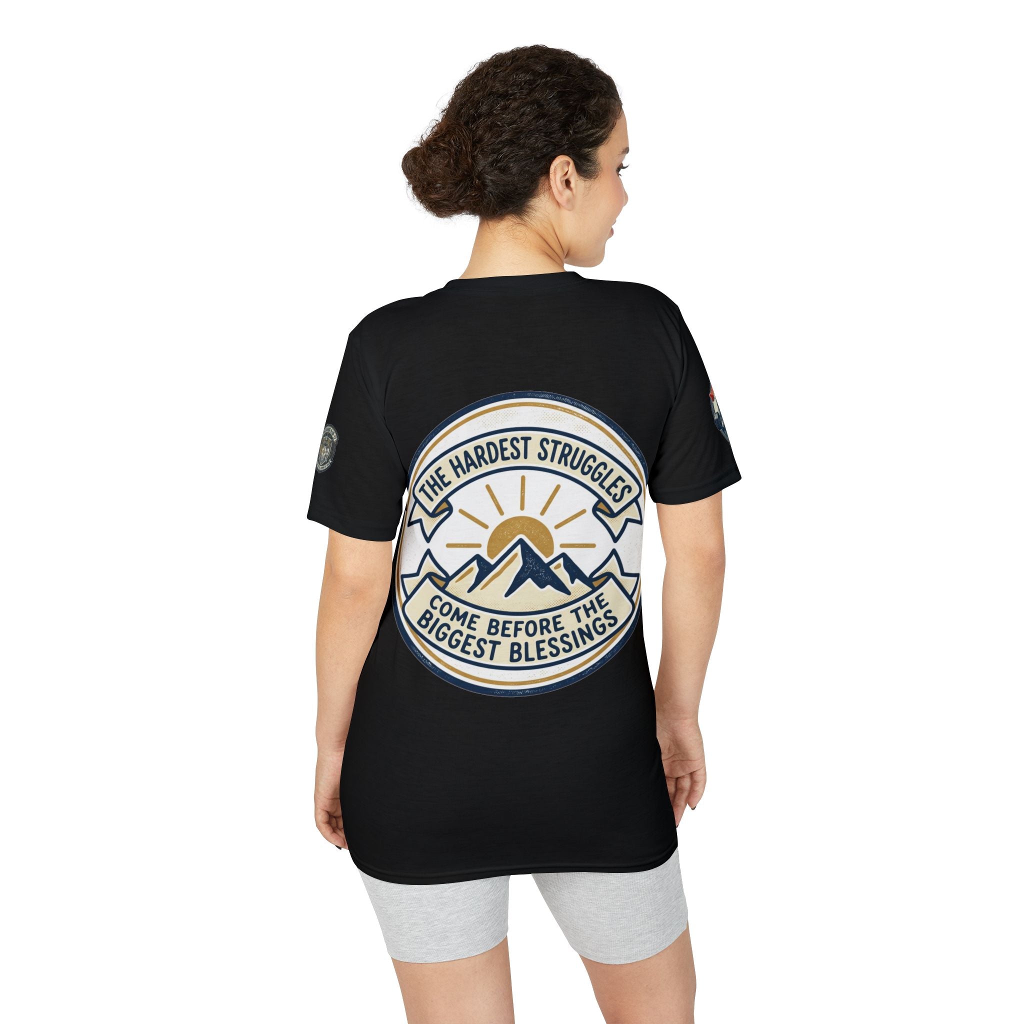 Performance T-Shirt — "Kline Strong" Fitness Tee with Motivational Back Patch: "The Hardest Struggles Come Before The Biggest Blessings"