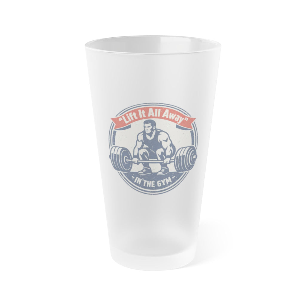 Frosted Pint Glass – "Lift for All Ages" Weightlifting 16oz Beer Glass