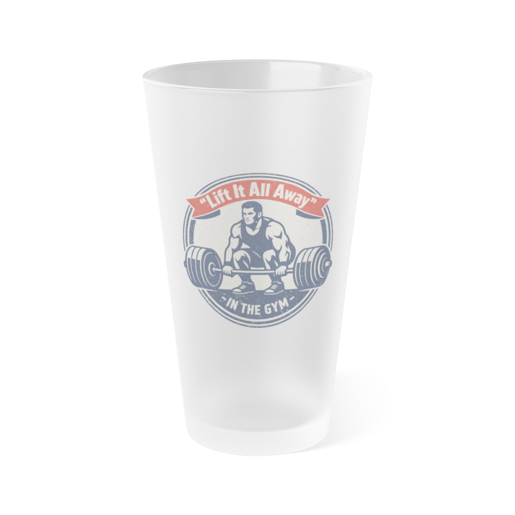 Frosted Pint Glass – "Lift for All Ages" Weightlifting 16oz Beer Glass