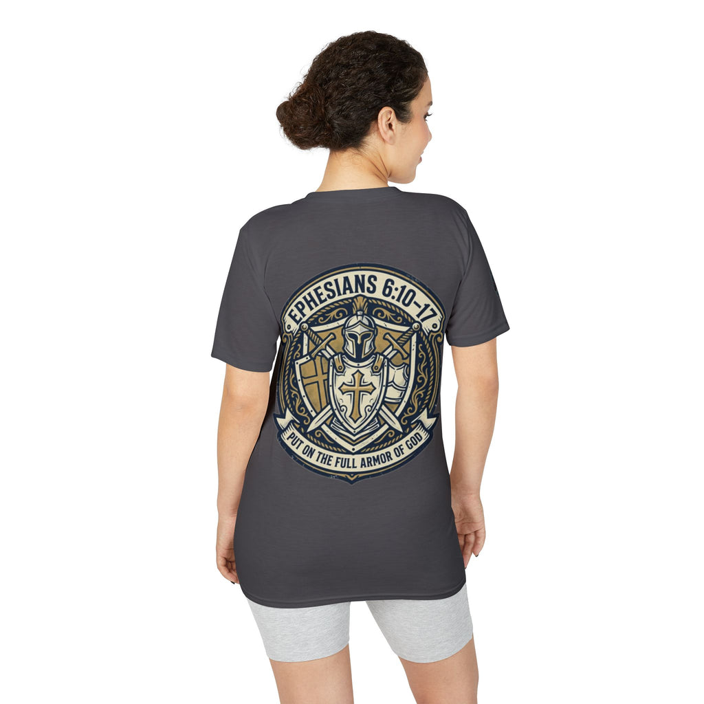 Christian Gym T-Shirt — "Lift It All Anyway" / Ephesians 6:10–17 Armor of God Fitness Tee