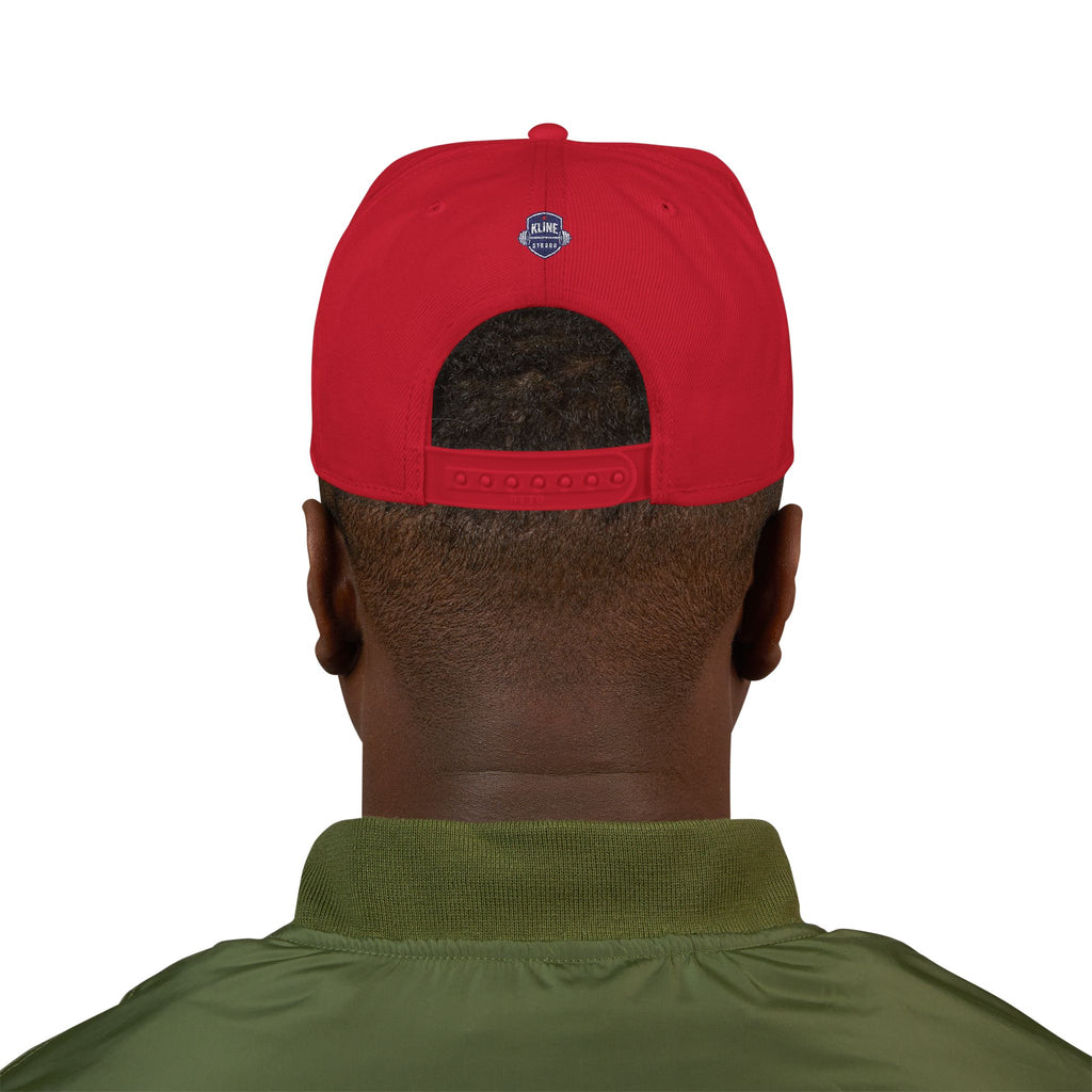 Embroidered Street Patch Snapback Hat — Red Graffiti Logo