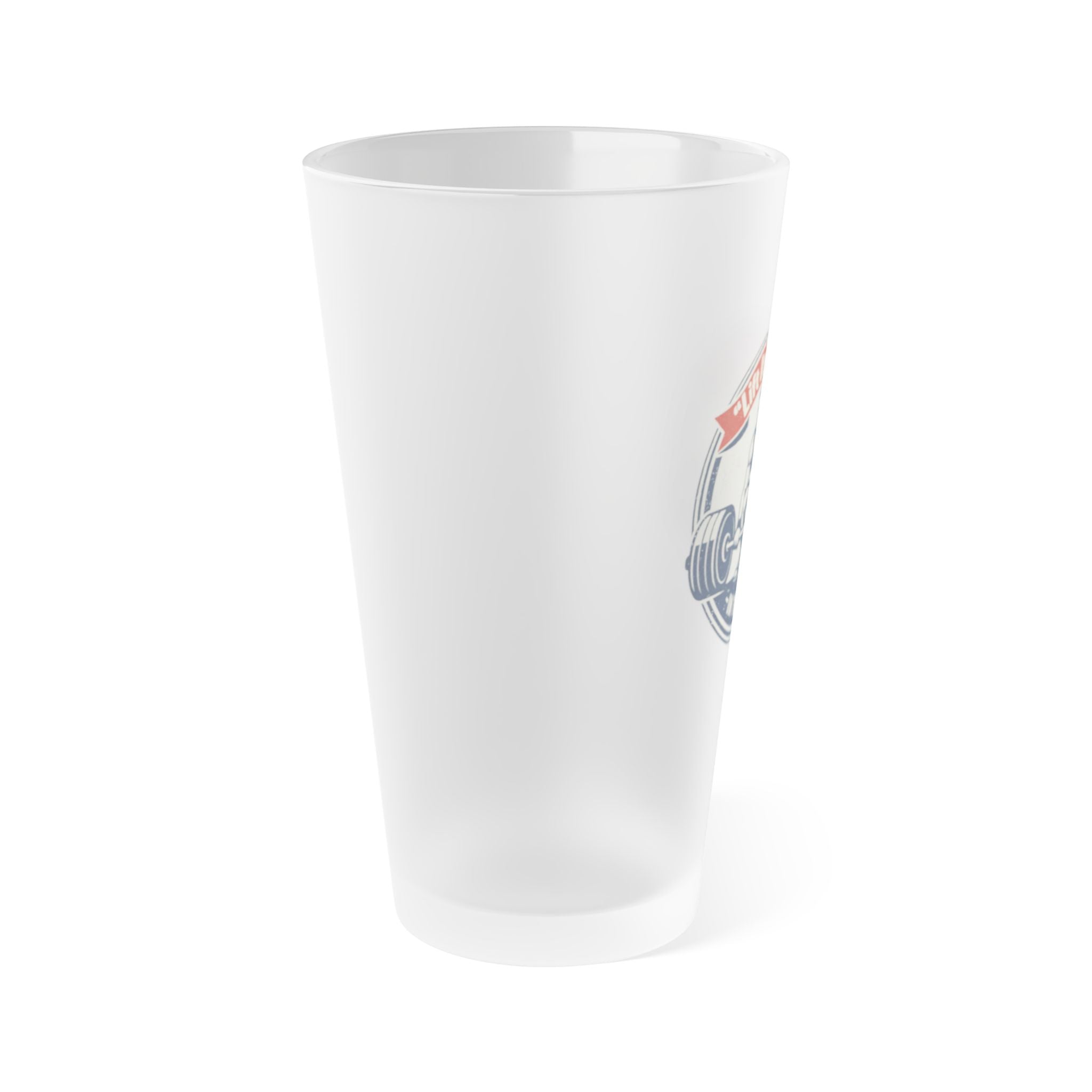 Frosted Pint Glass – "Lift for All Ages" Weightlifting 16oz Beer Glass