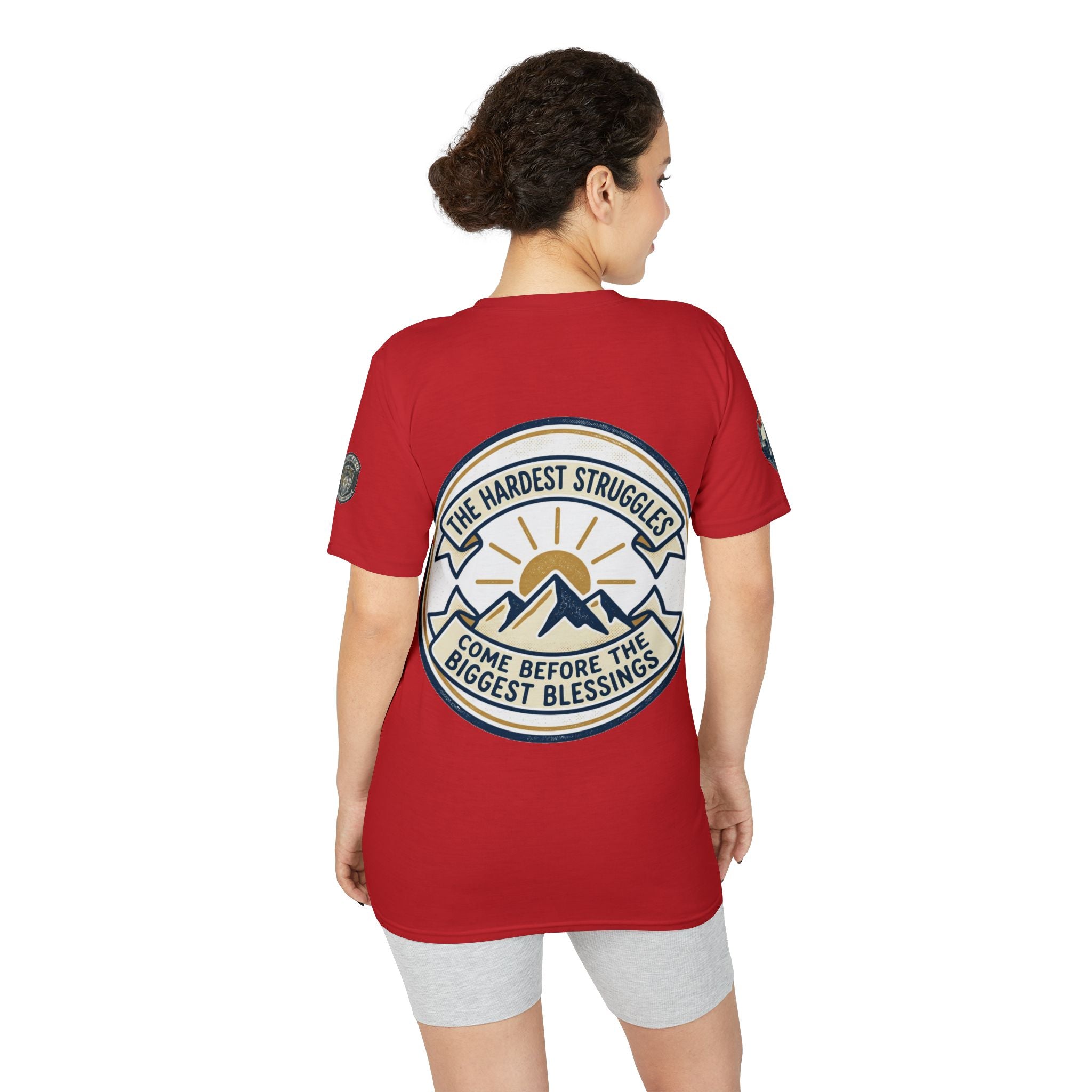Performance T-Shirt — "Kline Strong" Fitness Tee with Motivational Back Patch: "The Hardest Struggles Come Before The Biggest Blessings"