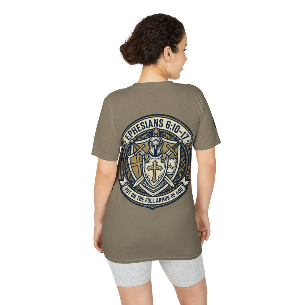 Christian Gym T-Shirt — "Lift It All Anyway" / Ephesians 6:10–17 Armor of God Fitness Tee