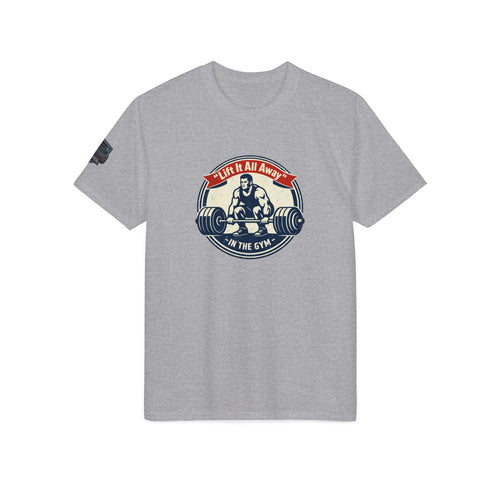 Christian Gym T-Shirt — "Lift It All Anyway" / Ephesians 6:10–17 Armor of God Fitness Tee
