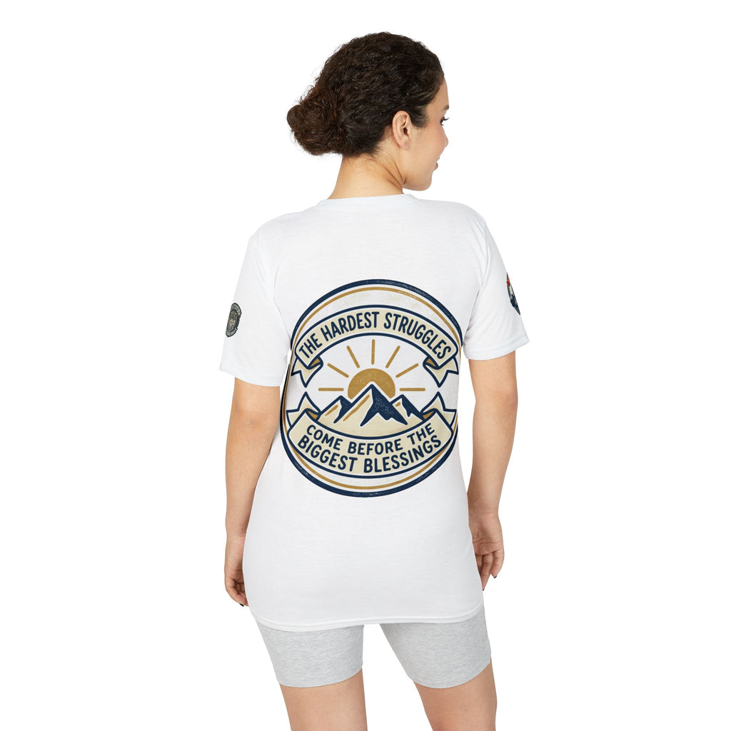 Performance T-Shirt — "Kline Strong" Fitness Tee with Motivational Back Patch: "The Hardest Struggles Come Before The Biggest Blessings"
