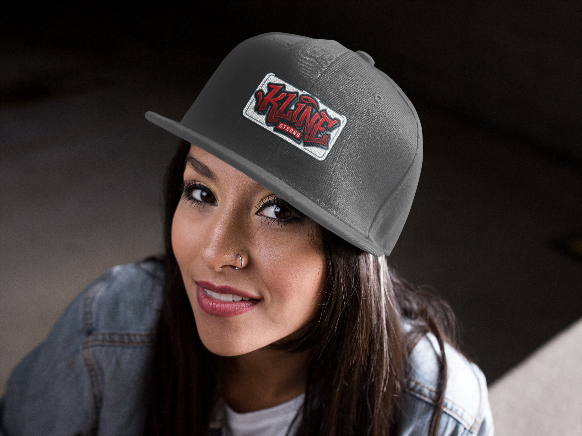 Embroidered Street Patch Snapback Hat — Red Graffiti Logo