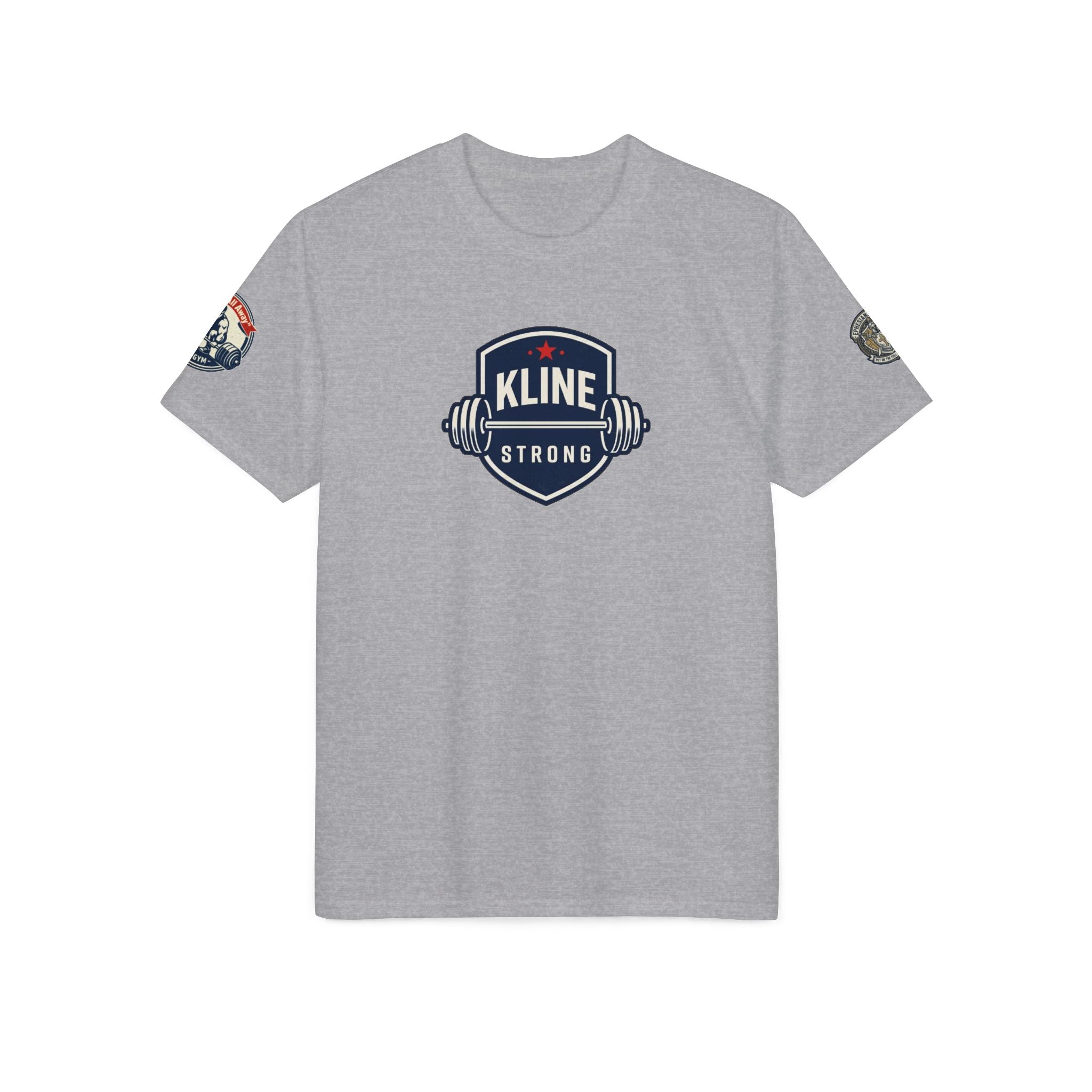 Performance T-Shirt — "Kline Strong" Fitness Tee with Motivational Back Patch: "The Hardest Struggles Come Before The Biggest Blessings"