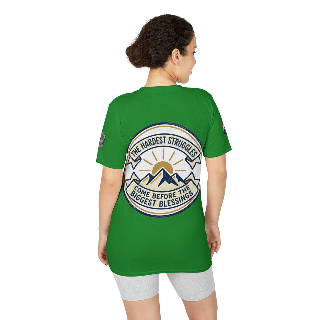Performance T-Shirt — "Kline Strong" Fitness Tee with Motivational Back Patch: "The Hardest Struggles Come Before The Biggest Blessings"