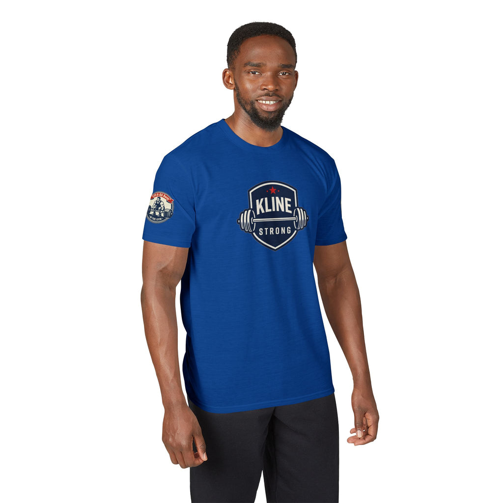 Performance T-Shirt — "Kline Strong" Fitness Tee with Motivational Back Patch: "The Hardest Struggles Come Before The Biggest Blessings"