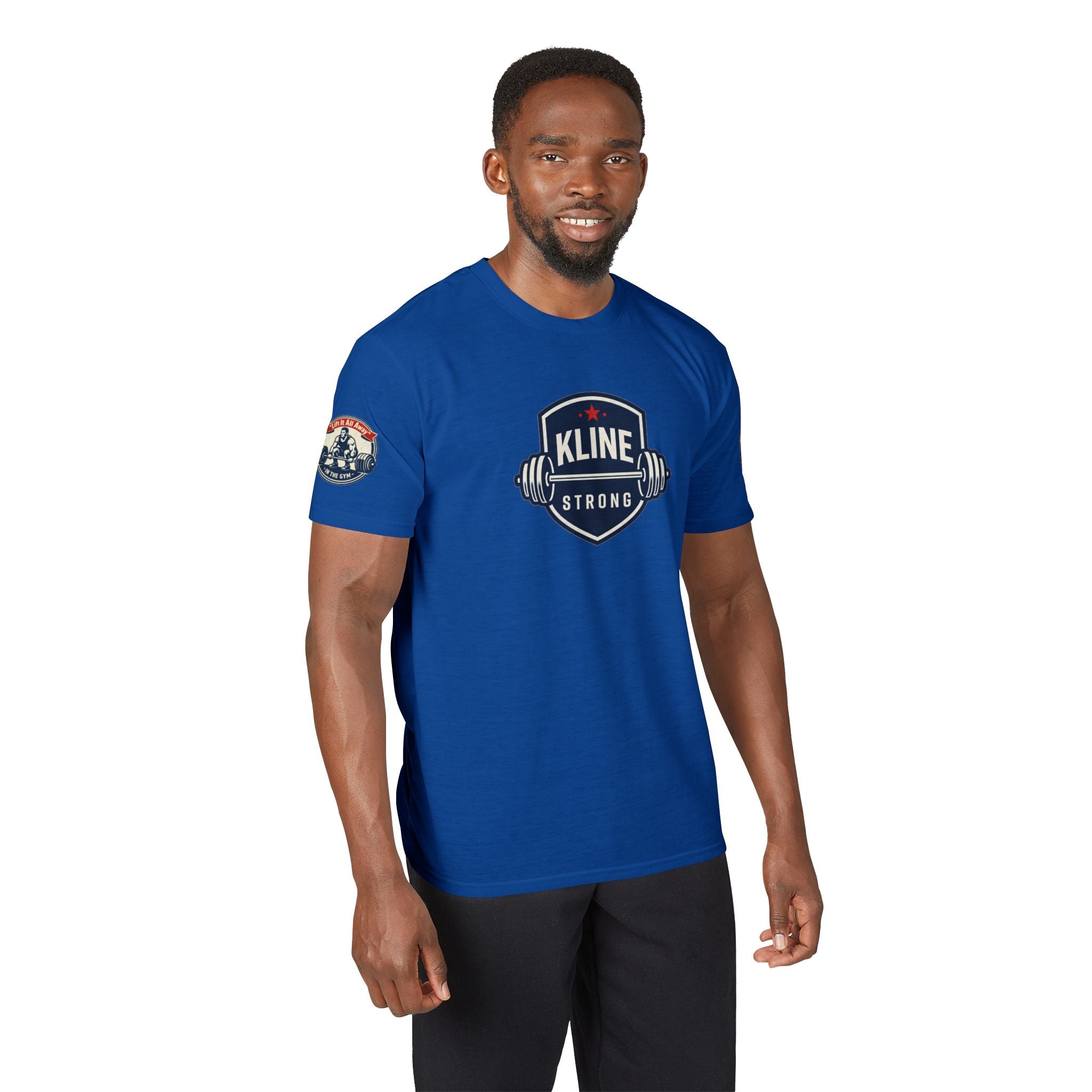 Performance T-Shirt — "Kline Strong" Fitness Tee with Motivational Back Patch: "The Hardest Struggles Come Before The Biggest Blessings"