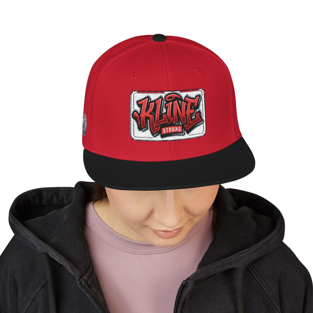 Embroidered Street Patch Snapback Hat — Red Graffiti Logo