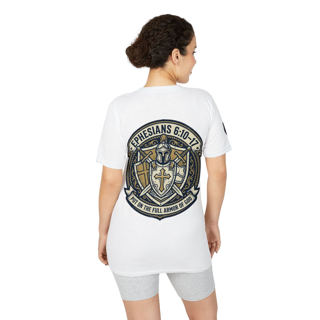 Christian Gym T-Shirt — "Lift It All Anyway" / Ephesians 6:10–17 Armor of God Fitness Tee