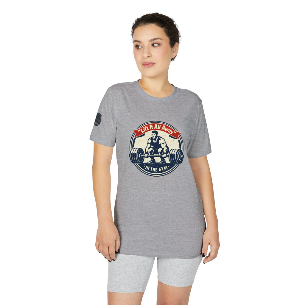 Christian Gym T-Shirt — "Lift It All Anyway" / Ephesians 6:10–17 Armor of God Fitness Tee
