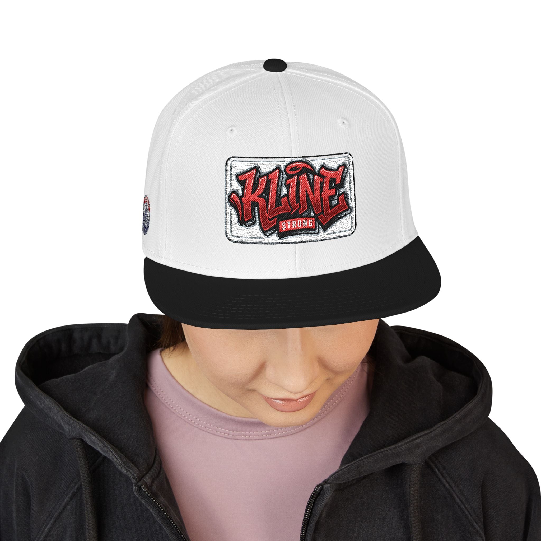 Embroidered Street Patch Snapback Hat — Red Graffiti Logo