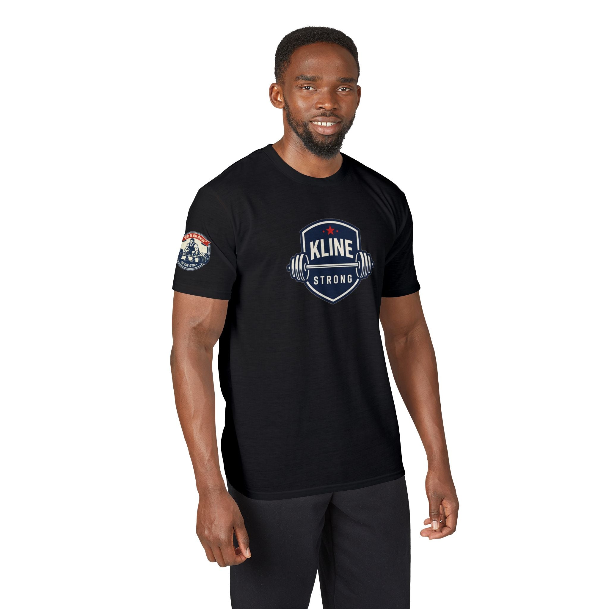 Performance T-Shirt — "Kline Strong" Fitness Tee with Motivational Back Patch: "The Hardest Struggles Come Before The Biggest Blessings"