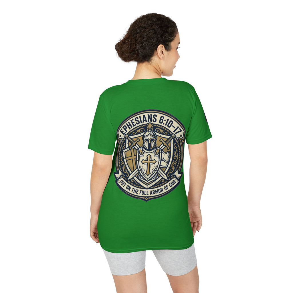 Christian Gym T-Shirt — "Lift It All Anyway" / Ephesians 6:10–17 Armor of God Fitness Tee