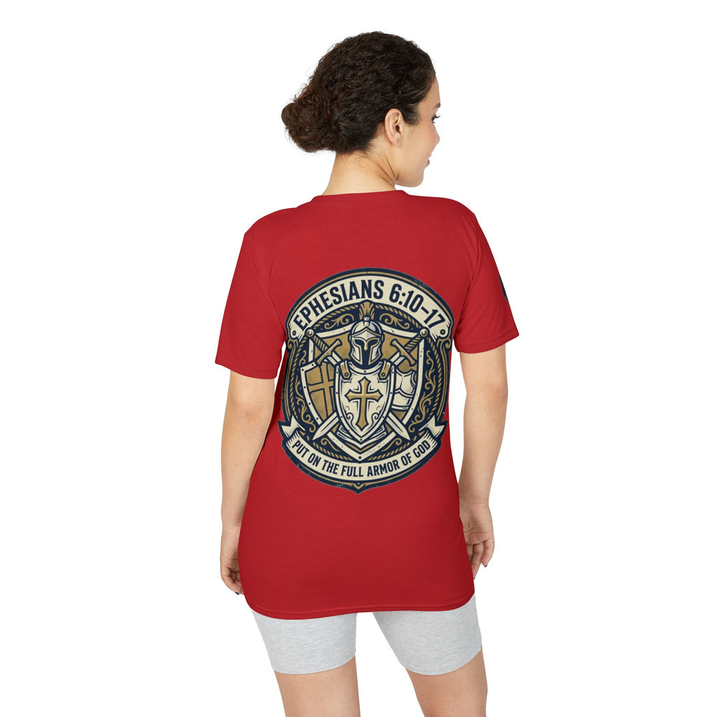 Christian Gym T-Shirt — "Lift It All Anyway" / Ephesians 6:10–17 Armor of God Fitness Tee