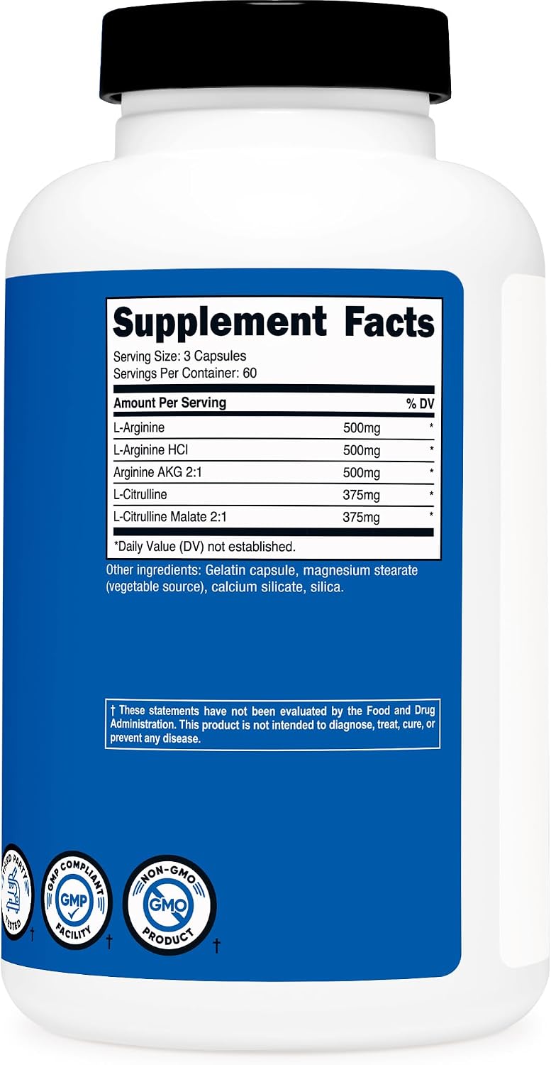 Nutricost Nitric Oxide Booster 2250mg, 180 Capsules, Gluten Free | 750mg Per Casule, 60 Servings, GMO-Free