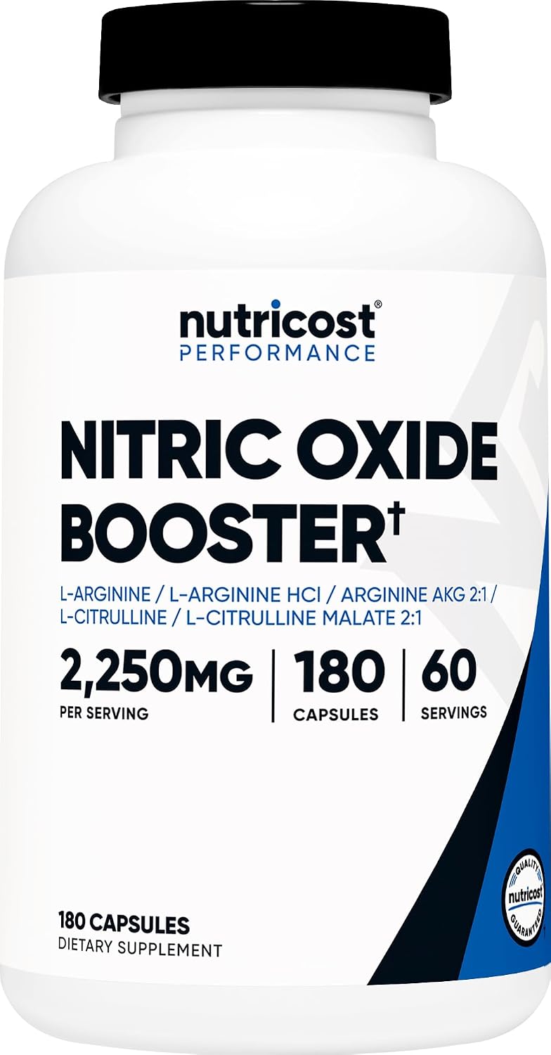 Nutricost Nitric Oxide Booster 2250mg, 180 Capsules, Gluten Free | 750mg Per Casule, 60 Servings, GMO-Free