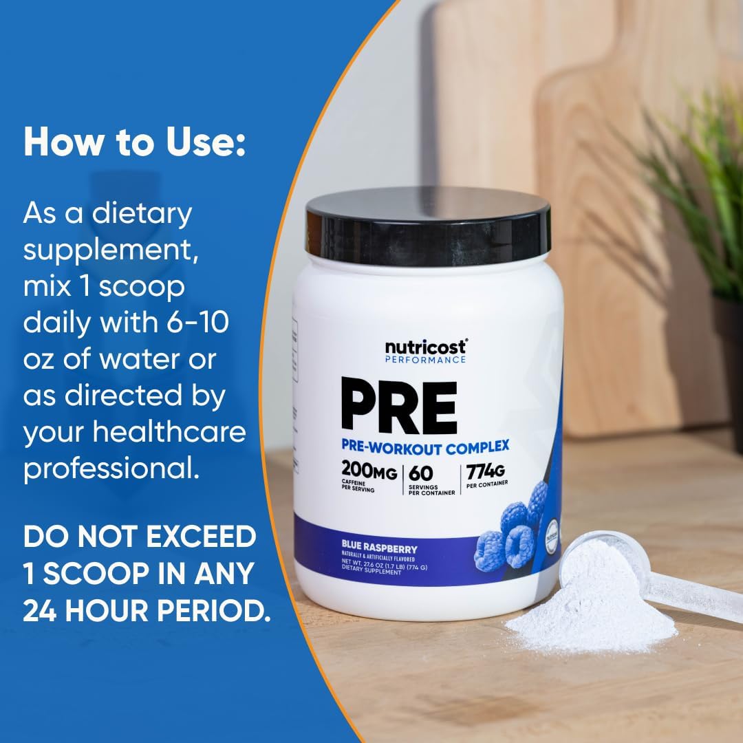 Nutricost Pre-Workout Complex Powder (Blue Raspberry) 30 Servings | Pre-Workout Supplement with Beta-Alanine, Taurine & Amino Acids