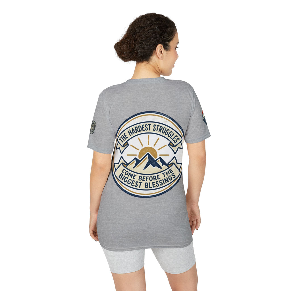 Performance T-Shirt — "Kline Strong" Fitness Tee with Motivational Back Patch: "The Hardest Struggles Come Before The Biggest Blessings"