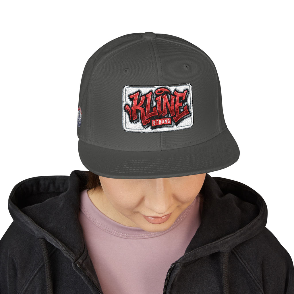 Embroidered Street Patch Snapback Hat — Red Graffiti Logo