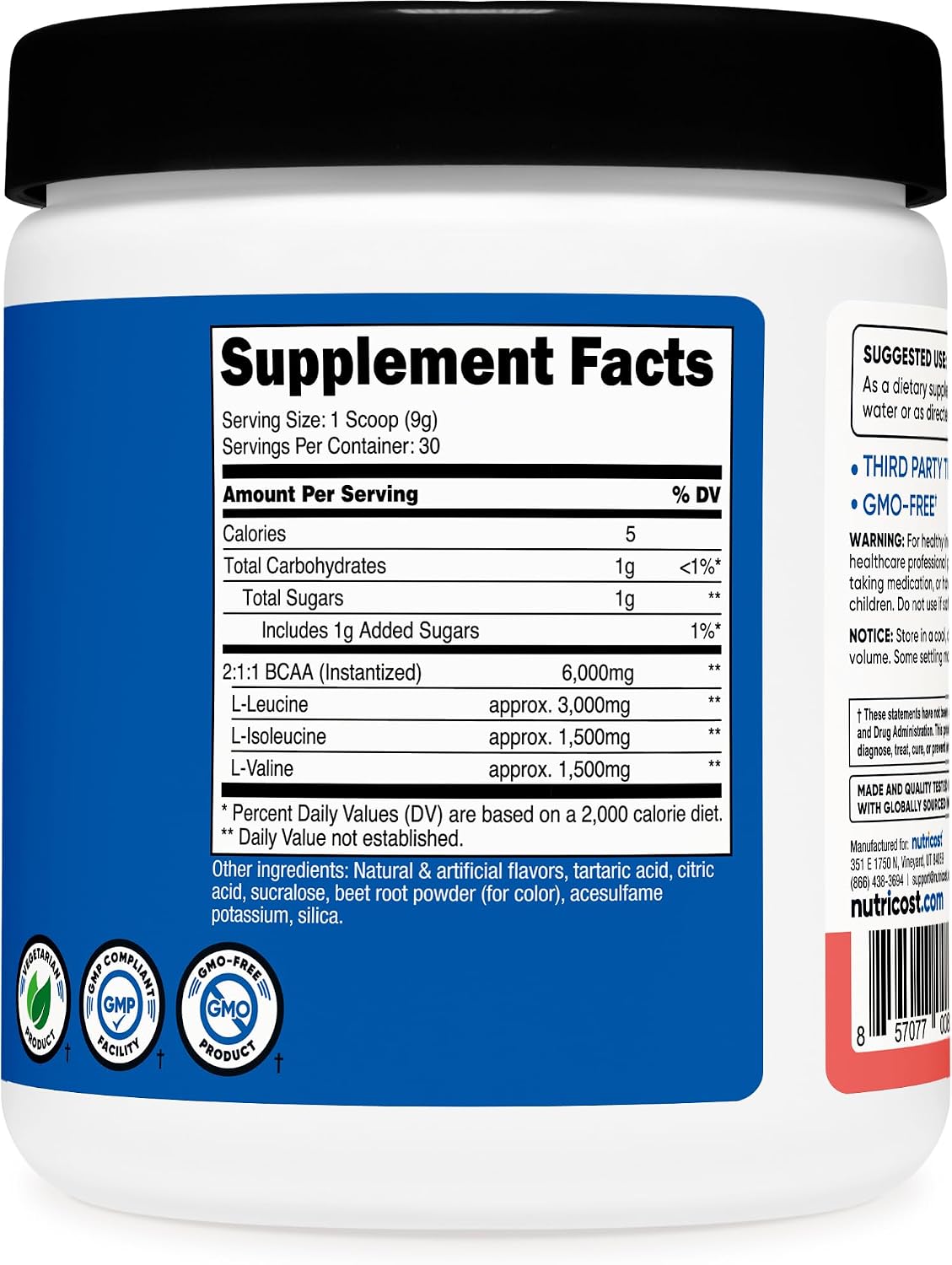 Nutricost BCAA Powder (Strawberry Kiwi, 90 Servings) - Optimal 2:1:1 Ratio