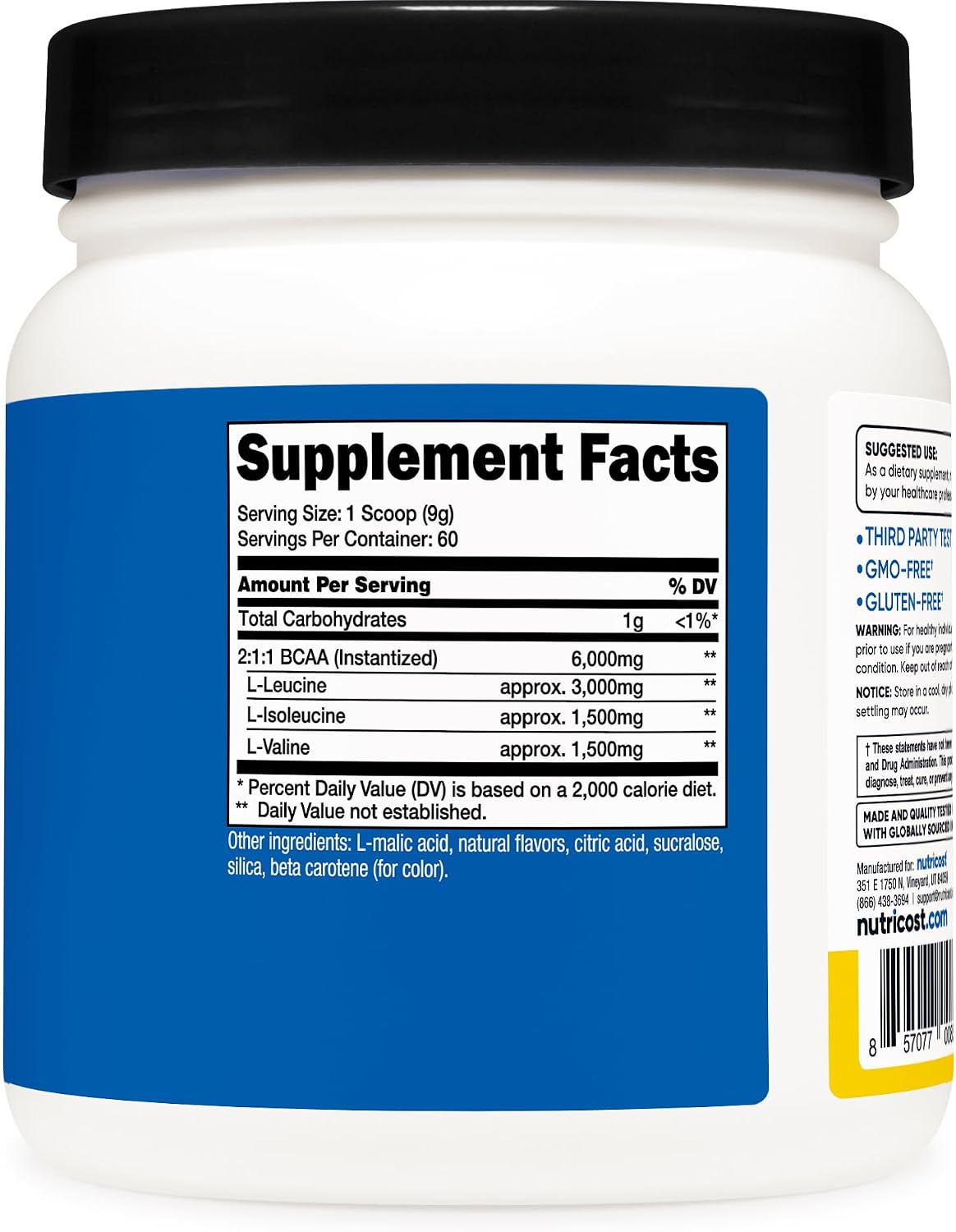 Nutricost BCAA Powder (Strawberry Kiwi, 90 Servings) - Optimal 2:1:1 Ratio
