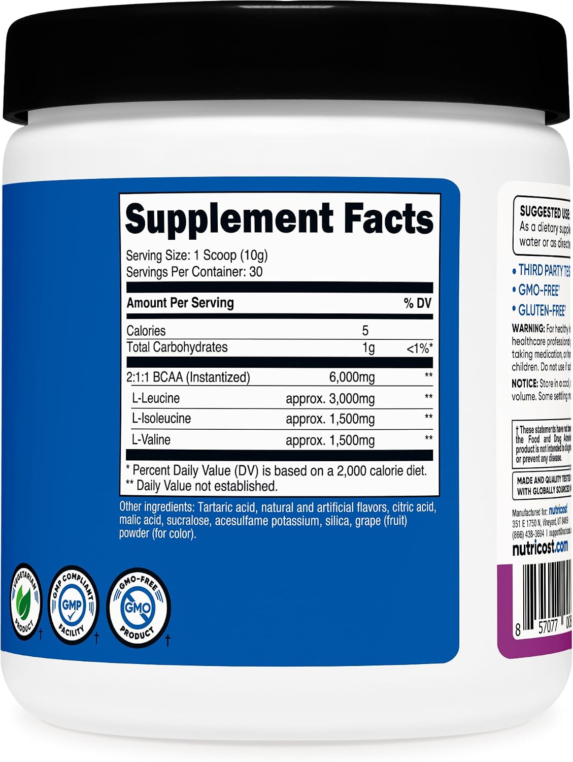 Nutricost BCAA Powder (Strawberry Kiwi, 90 Servings) - Optimal 2:1:1 Ratio