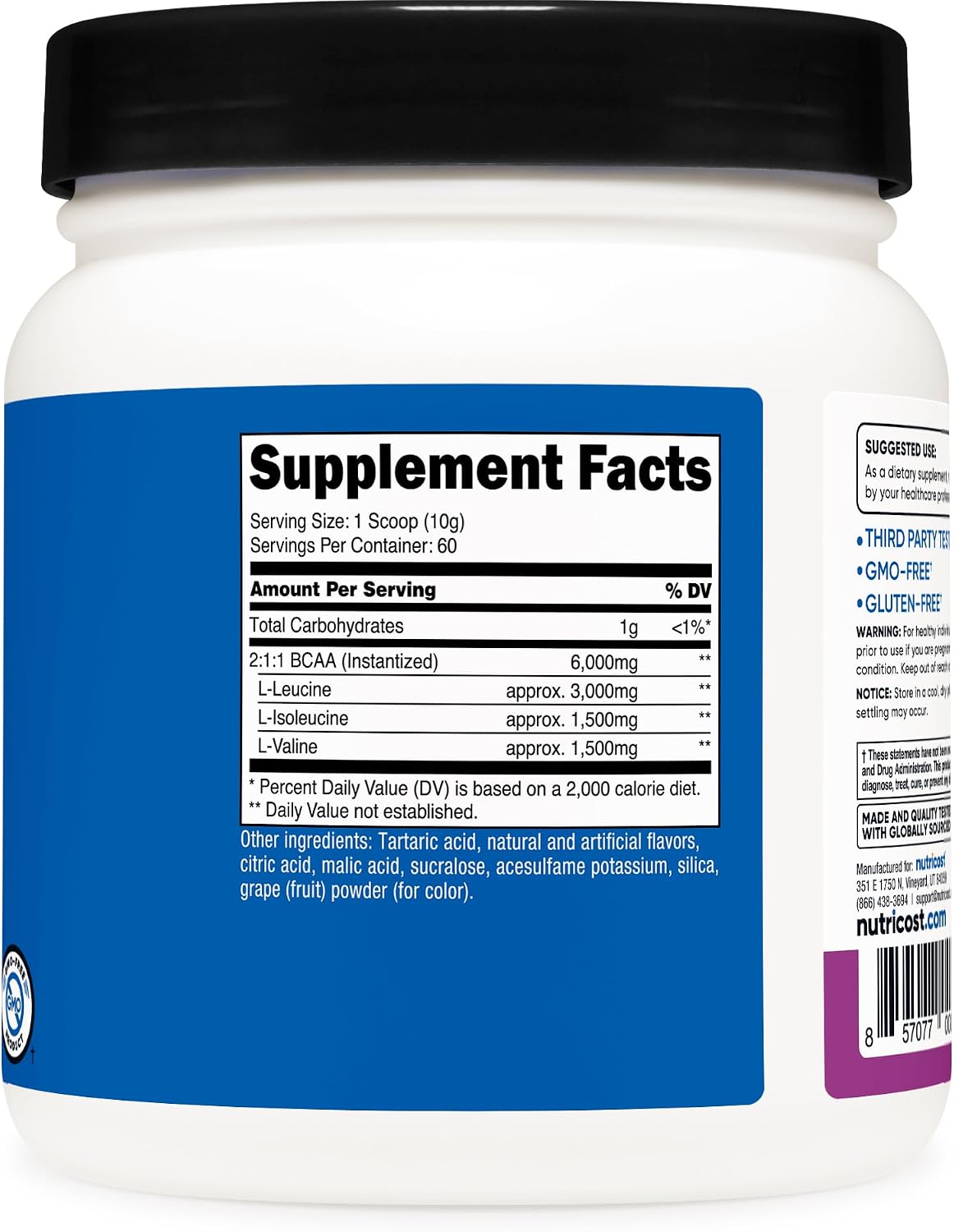 Nutricost BCAA Powder (Strawberry Kiwi, 90 Servings) - Optimal 2:1:1 Ratio