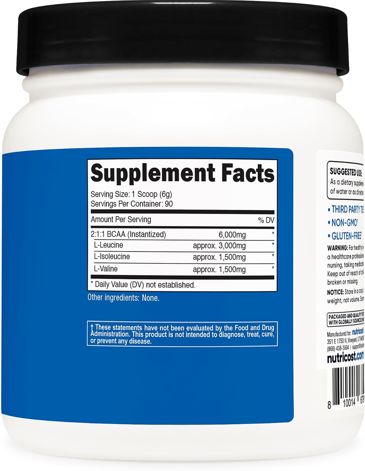 Nutricost BCAA Powder (Strawberry Kiwi, 90 Servings) - Optimal 2:1:1 Ratio