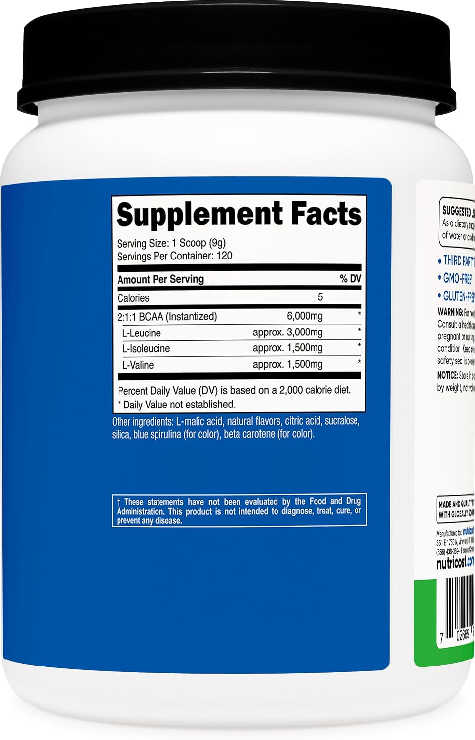 Nutricost BCAA Powder (Strawberry Kiwi, 90 Servings) - Optimal 2:1:1 Ratio