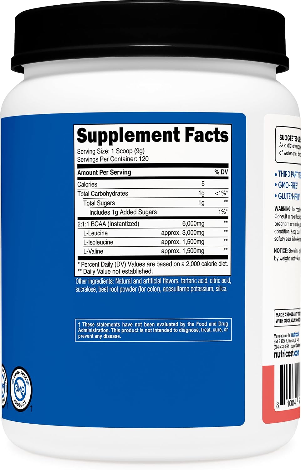 Nutricost BCAA Powder (Strawberry Kiwi, 90 Servings) - Optimal 2:1:1 Ratio