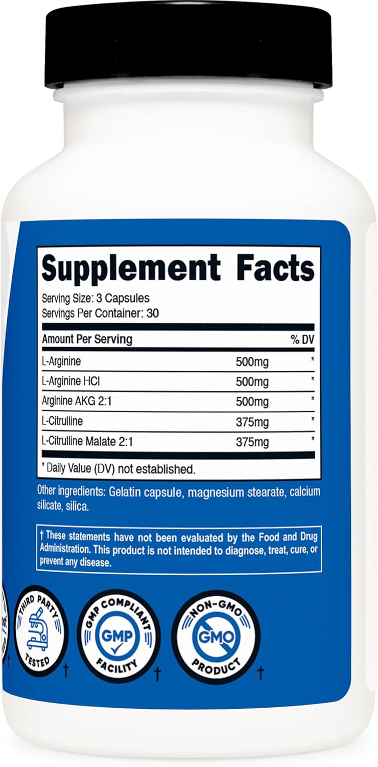 Nutricost Nitric Oxide Booster 2250mg, 180 Capsules, Gluten Free | 750mg Per Casule, 60 Servings, GMO-Free