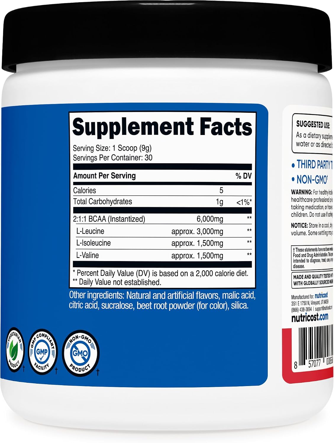 Nutricost BCAA Powder (Strawberry Kiwi, 90 Servings) - Optimal 2:1:1 Ratio