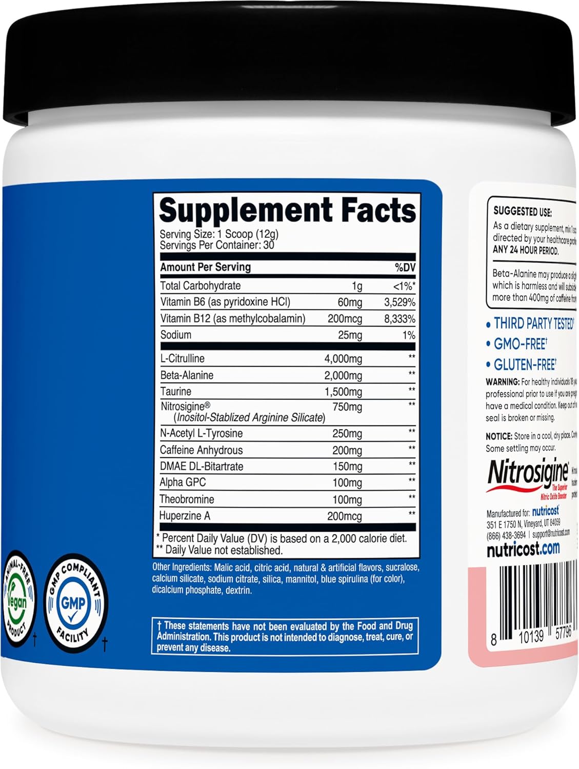 Nutricost Pre-Workout Complex Powder (Blue Raspberry) 30 Servings | Pre-Workout Supplement with Beta-Alanine, Taurine & Amino Acids