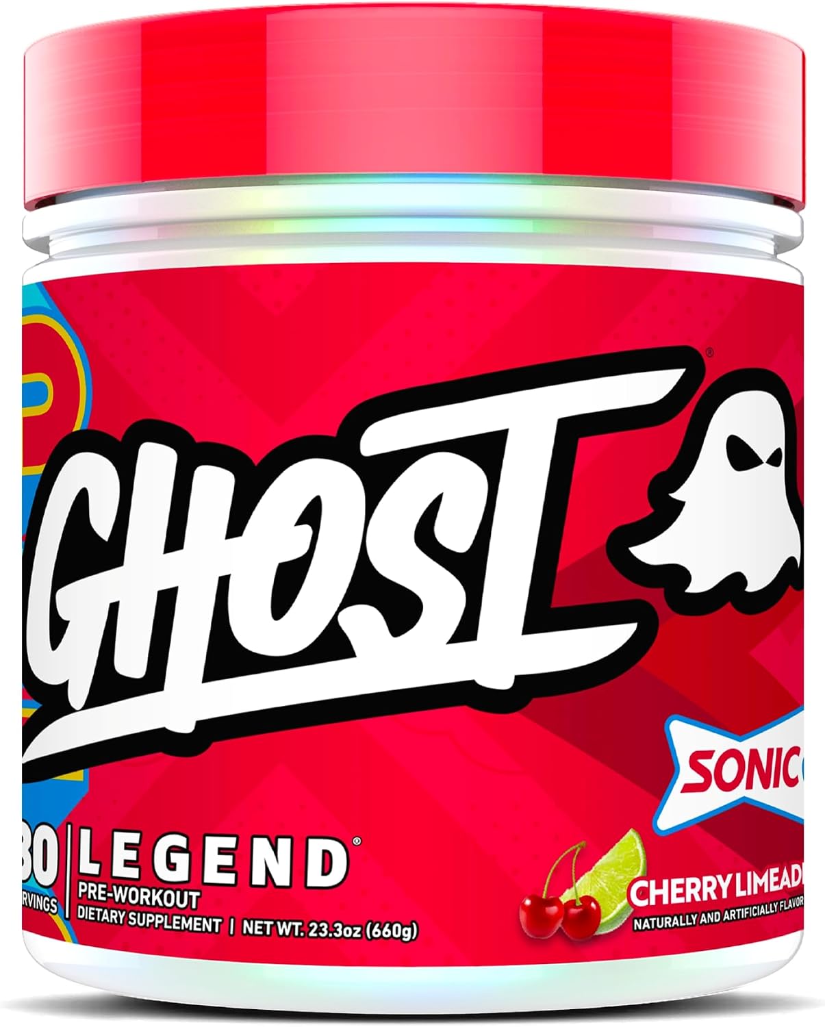 GHOST Legend Pre-Workout Powder, Sonic Cherry Limeade, 30 Servings | Pre-Workout with 300MG Caffeine, L-Citrulline, & Beta Alanine - Energy & Focus for Men & Women - Free of Soy, Sugar, & Gluten