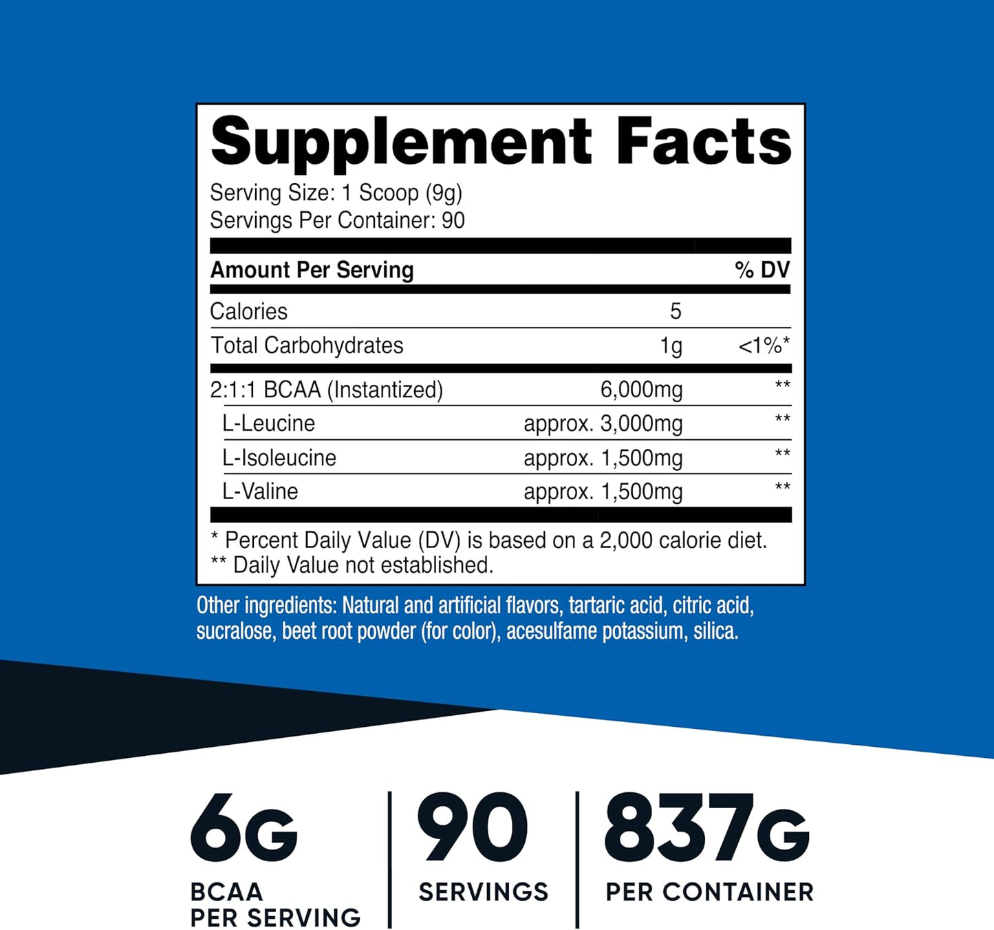 Nutricost BCAA Powder (Strawberry Kiwi, 90 Servings) - Optimal 2:1:1 Ratio