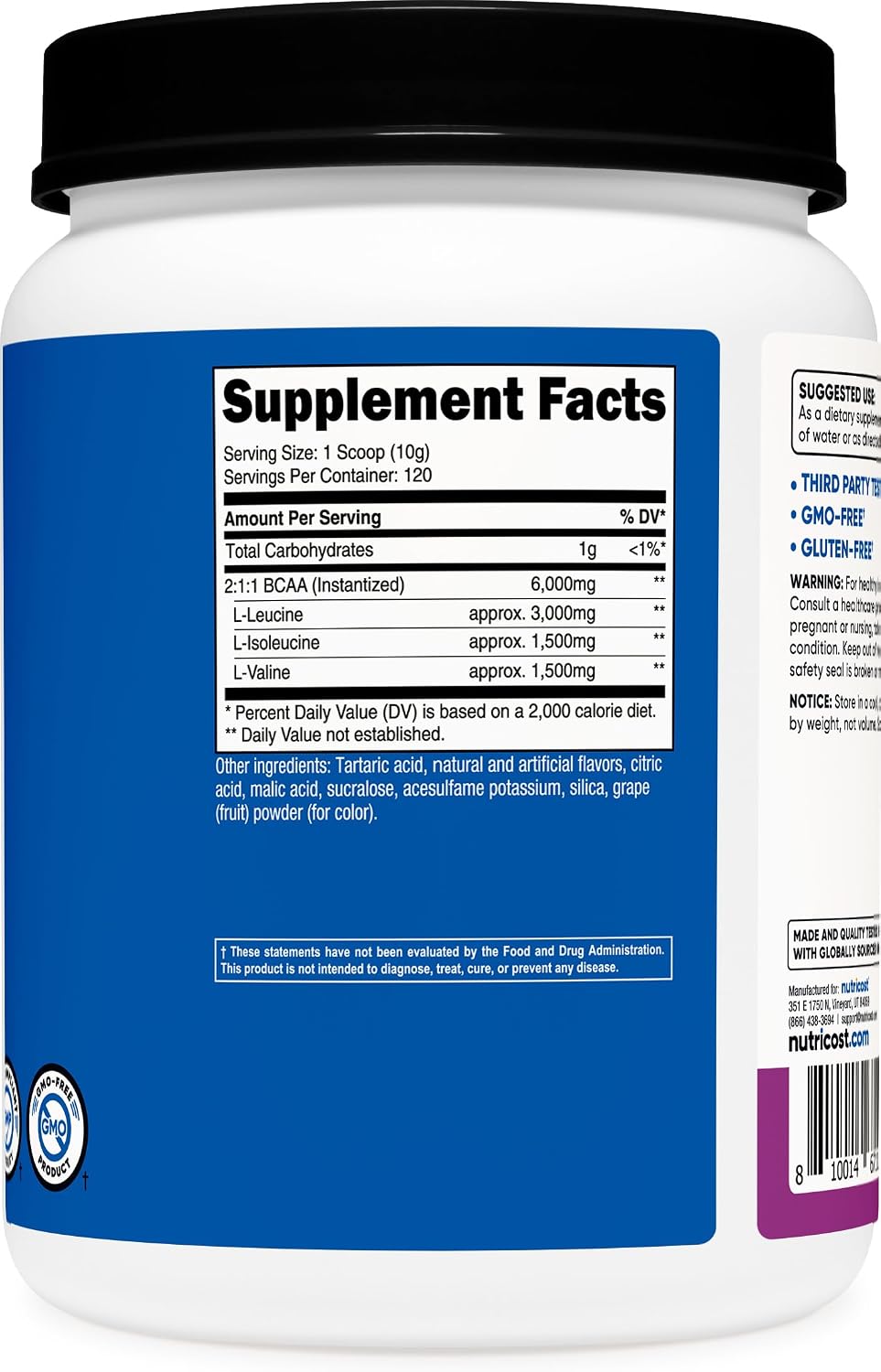 Nutricost BCAA Powder (Strawberry Kiwi, 90 Servings) - Optimal 2:1:1 Ratio
