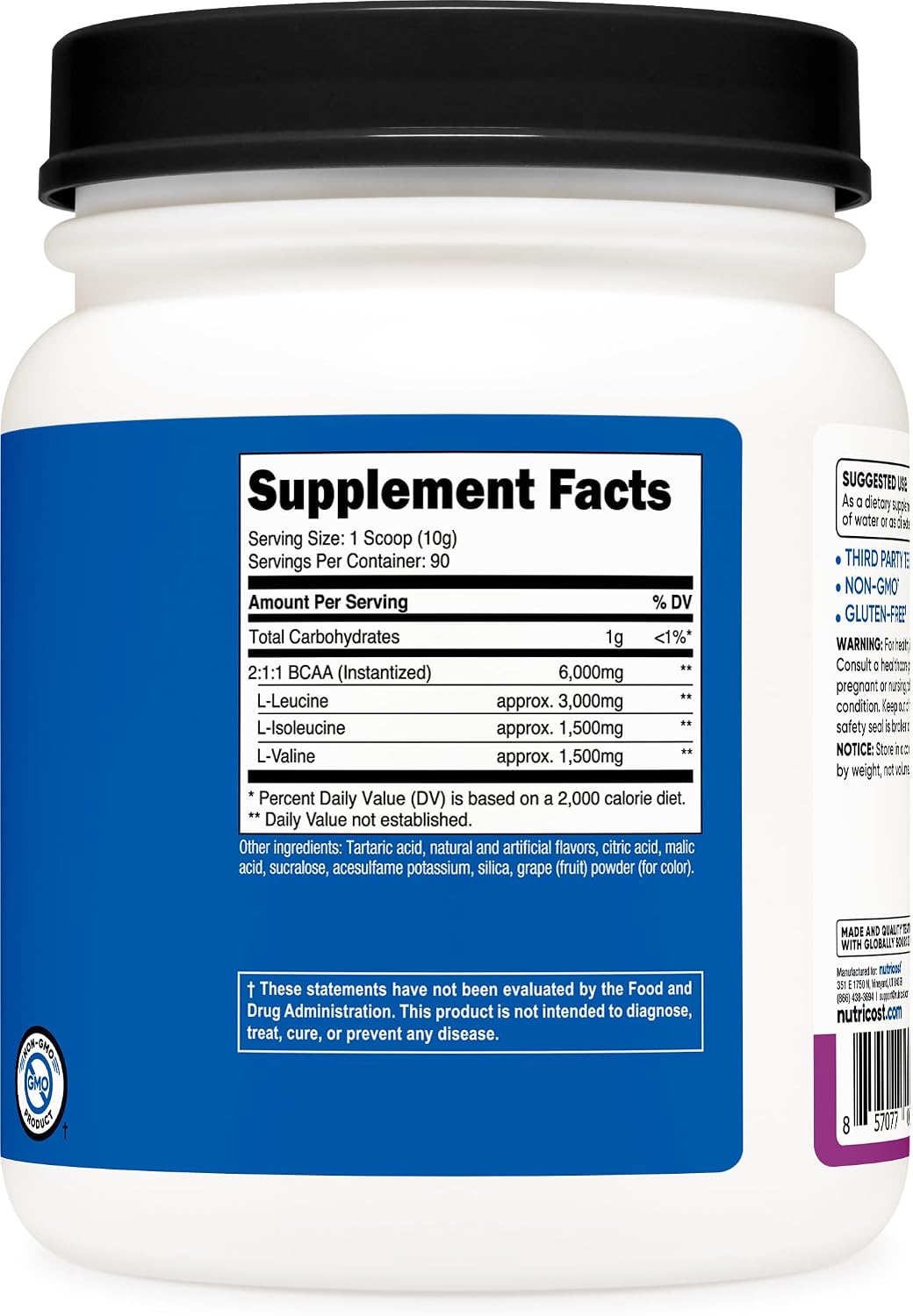Nutricost BCAA Powder (Strawberry Kiwi, 90 Servings) - Optimal 2:1:1 Ratio